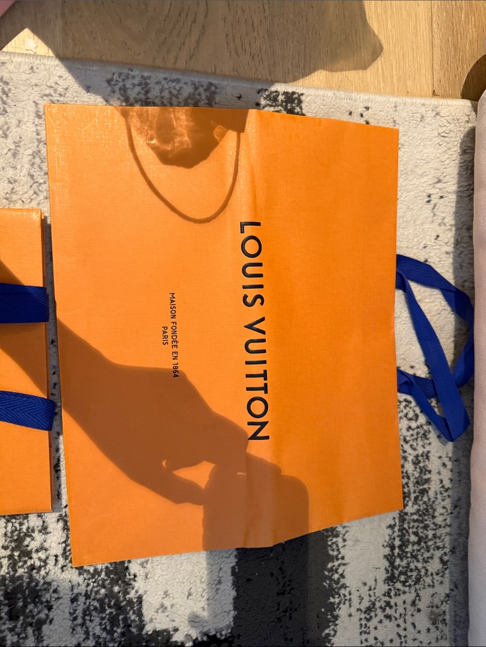 Louis Vuitton Orange Tote with Blue Ribbon Handles